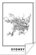 Poster Stadskaart - Australië - Zwart Wit - 20x30 cm - Plattegrond