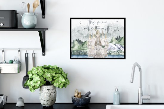 Cadre photo avec affiche - Citations - Proverbes - Enfants - Ce prince règne sur le castle - Kids - Bébé - Garçons - 40x30 cm - Cadre pour affiche