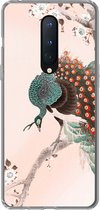 Geschikt voor OnePlus 8 hoesje - Bloesem - Pauw - Veren - Japandi - Siliconen Telefoonhoesje