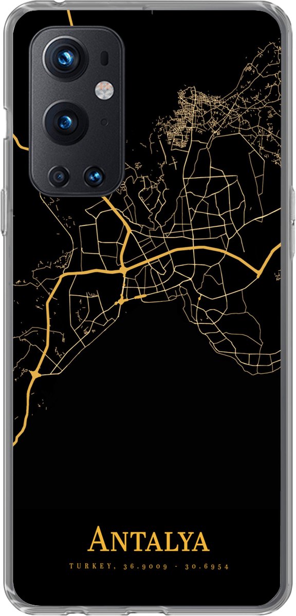 Telefoonhoesje Geschikt voor OnePlus 9 Pro hoesje - Antalya - Kaart - Goud - Siliconen Telefoonhoesje Telefoonhoesje