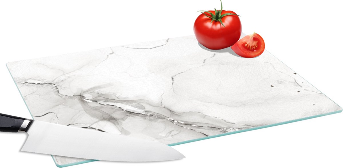 Glazen Snijplank - 39x28 - Marmer - Wit - Lijn - Snijplanken Glas
