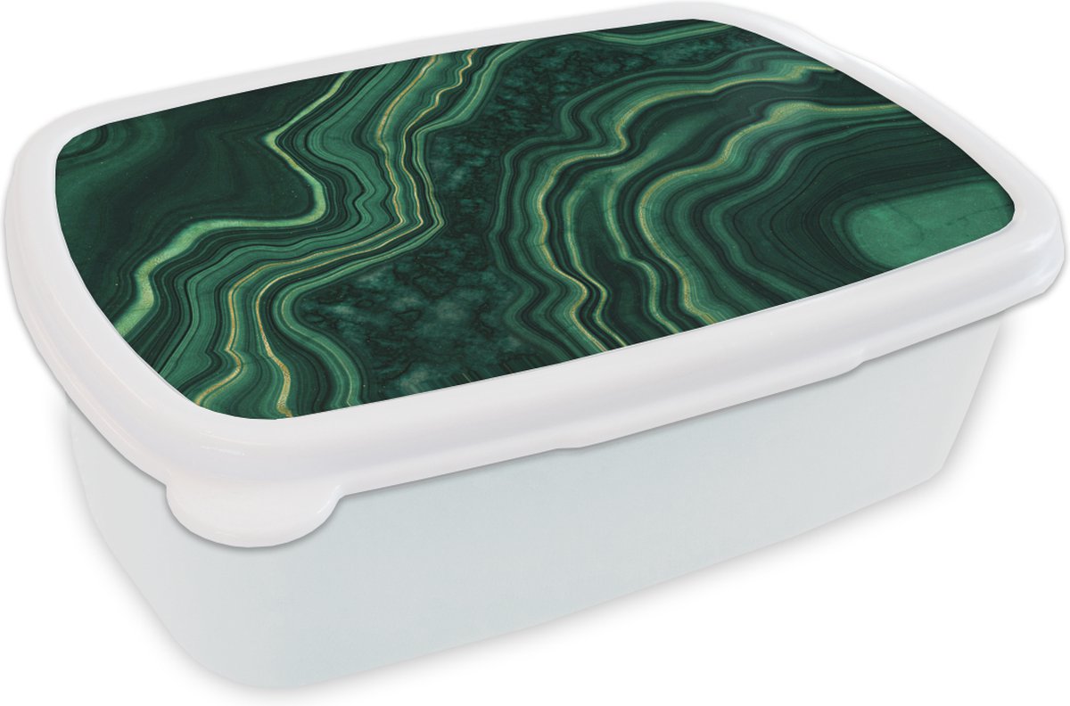 Broodtrommel Wit - Lunchbox - Brooddoos - Marmer - Zwart - Goud - 18x12x6 cm - Volwassenen