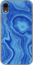 Geschikt voor iPhone XR hoesje - Marmer print - Blauw - Goud - Siliconen Telefoonhoesje