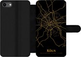 Bookcase Geschikt voor iPhone 7 telefoonhoesje - Köln - Kaart - Goud - Met vakjes - Wallet case met magneetsluiting