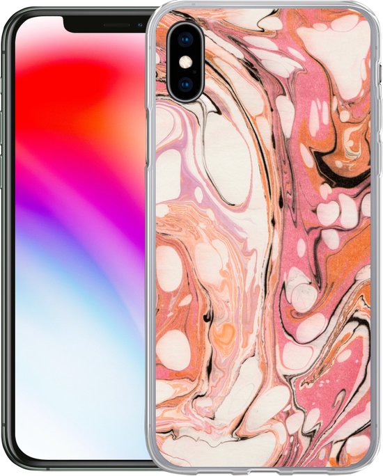 Coque iPhone Xs - Imprimé Marbre - Oranje - Zwart - Coque en Siliconen -