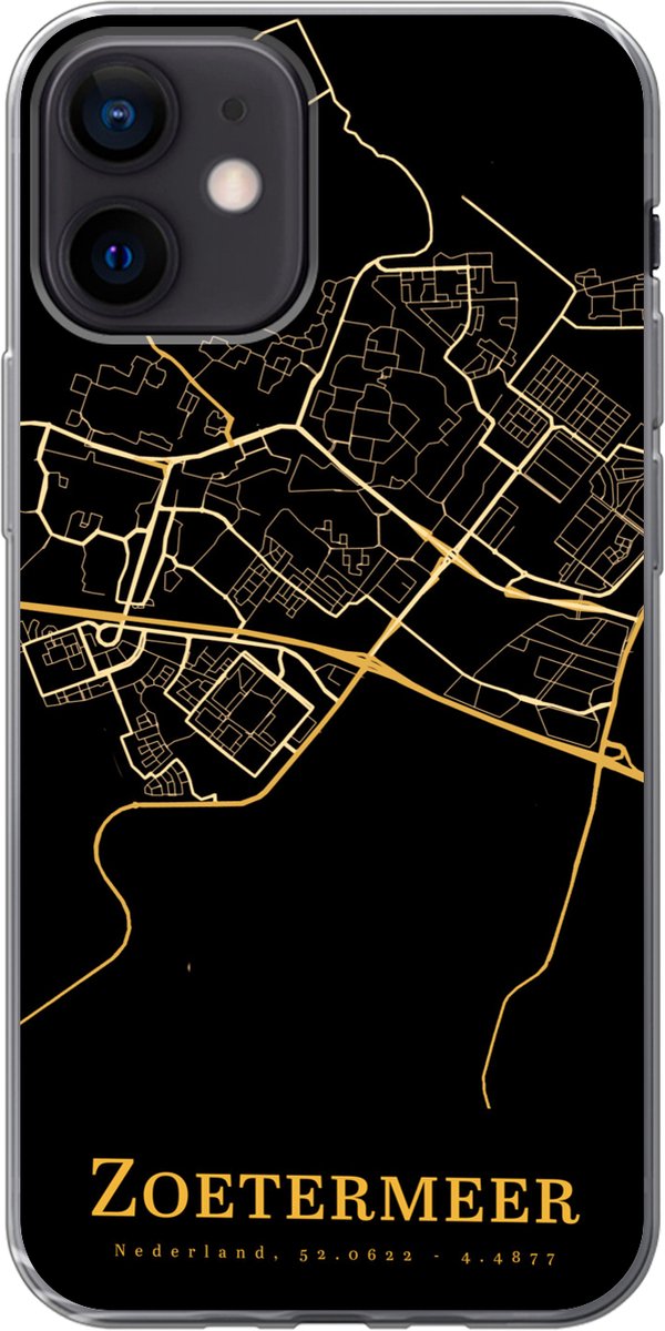 Telefoonhoesje Geschikt voor iPhone 12 hoesje - Zoetermeer - Kaart - Goud - Siliconen Telefoonhoesje Telefoonhoesje