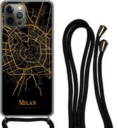 Telefoonkoord - Telefoonketting - Telefoonhoesje Geschikt voor iPhone 13 Pro - Milaan - Kaart - Goud - Siliconen - Crossbody - Telefoonhoesje met koord