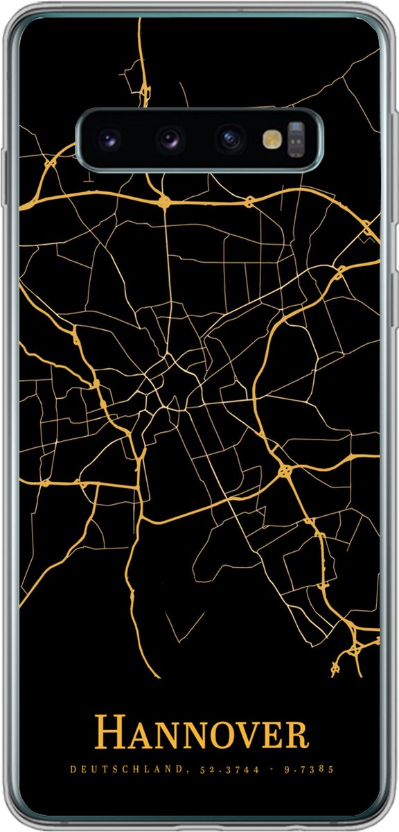 Telefoonhoesje Geschikt voor Samsung Galaxy S10 hoesje - Hannover - Kaart - Goud - Siliconen Telefoonhoesje Telefoonhoesje