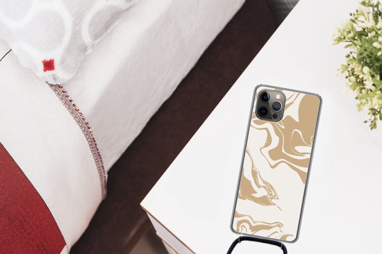 Coque avec cordon iPhone 13 Pro - Imprimé marbré - Beige - Motif - Siliconen - Bandoulière - Coque arrière avec cordon - Coque pour téléphone avec cordon - Coque avec corde