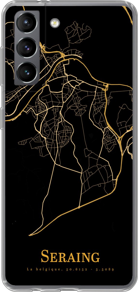 Telefoonhoesje Geschikt voor Samsung Galaxy S21 hoesje - Seraing - Kaart - Goud - Siliconen Telefoonhoesje Telefoonhoesje