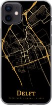 Geschikt voor iPhone 12 mini hoesje - Delft - Kaart - Goud - Siliconen Telefoonhoesje