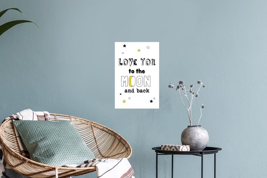 Sticker Muursticker Citations d'amour - cadeau pour partenaire - Love you to the moon and back white - 20x30 cm - film autocollant - sticker mural repositionnable