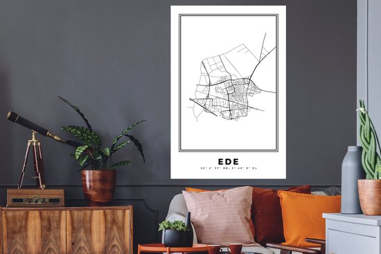 Stickers muraux - Pays- Nederland - Ede - Plan de la ville - Carte - Zwart Wit - Carte - 80x120 cm - Feuille adhésive
