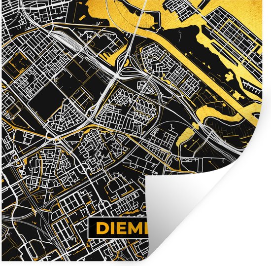 Stickers muraux - Diemen - Black and Gold et Or - Plan de la ville - Carte - Plan d'étage - 100x100 cm - Feuille adhésive XXL