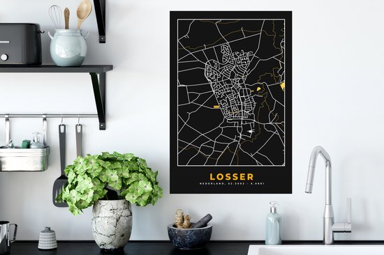 Stickers muraux - Perdant - Black and Gold et Or - Plan de la ville - Carte - Carte - 40x60 cm - Feuille adhésive