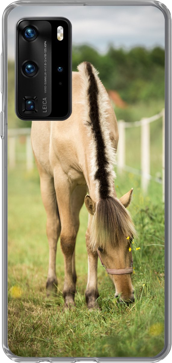 Telefoonhoesje Geschikt voor Huawei P40 Pro hoesje - Portret van een fjord paard in een grasveld - Siliconen Telefoonhoesje Telefoonhoesje