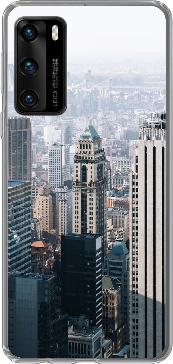 Telefoonhoesje Geschikt voor Huawei P40 hoesje - New York - Skyline - Mist - Siliconen Telefoonhoesje Telefoonhoesje
