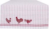 Clayre & Eef - Tafelloper - Katoen - geruit - Kippen & Hanen - Country Side Chicken - Rood - 50 x 140 cm