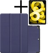 iPad Air 2022 Hoesje Plus Screenprotector Book Case Cover Plus Screen Protector - Donker Blauw