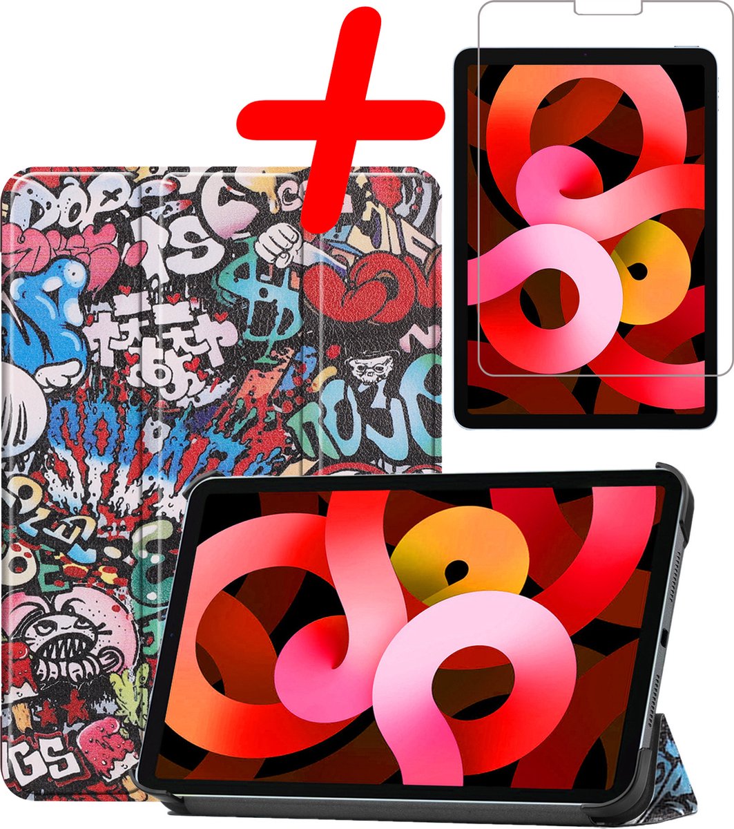 Hoesje Geschikt voor Apple iPad Air 5 (2022) - 10.9 inch - 5e Generatie - M1 - Met Screenprotector - Trifold Bookcase - Hard Cover - Hardcover Book Case - Tablet Hoes - Graffity