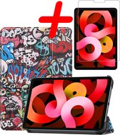 iPad Air 2022 Hoes Book Case Luxe Hoesje Met Screenprotector - iPad Air 2022 Screen Protector - iPad Air 5 Hoesje Book Case Hoes - Graffiti
