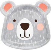 bordjes Birthday Bear 23 cm karton grijs 8 stuks