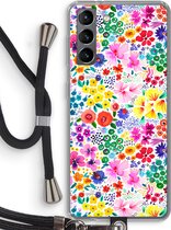 Case Company® - Samsung Galaxy S21 hoesje met Koord - Little Flowers - Telefoonhoesje met Zwart Koord - Bescherming aan alle Kanten en Over de Schermrand