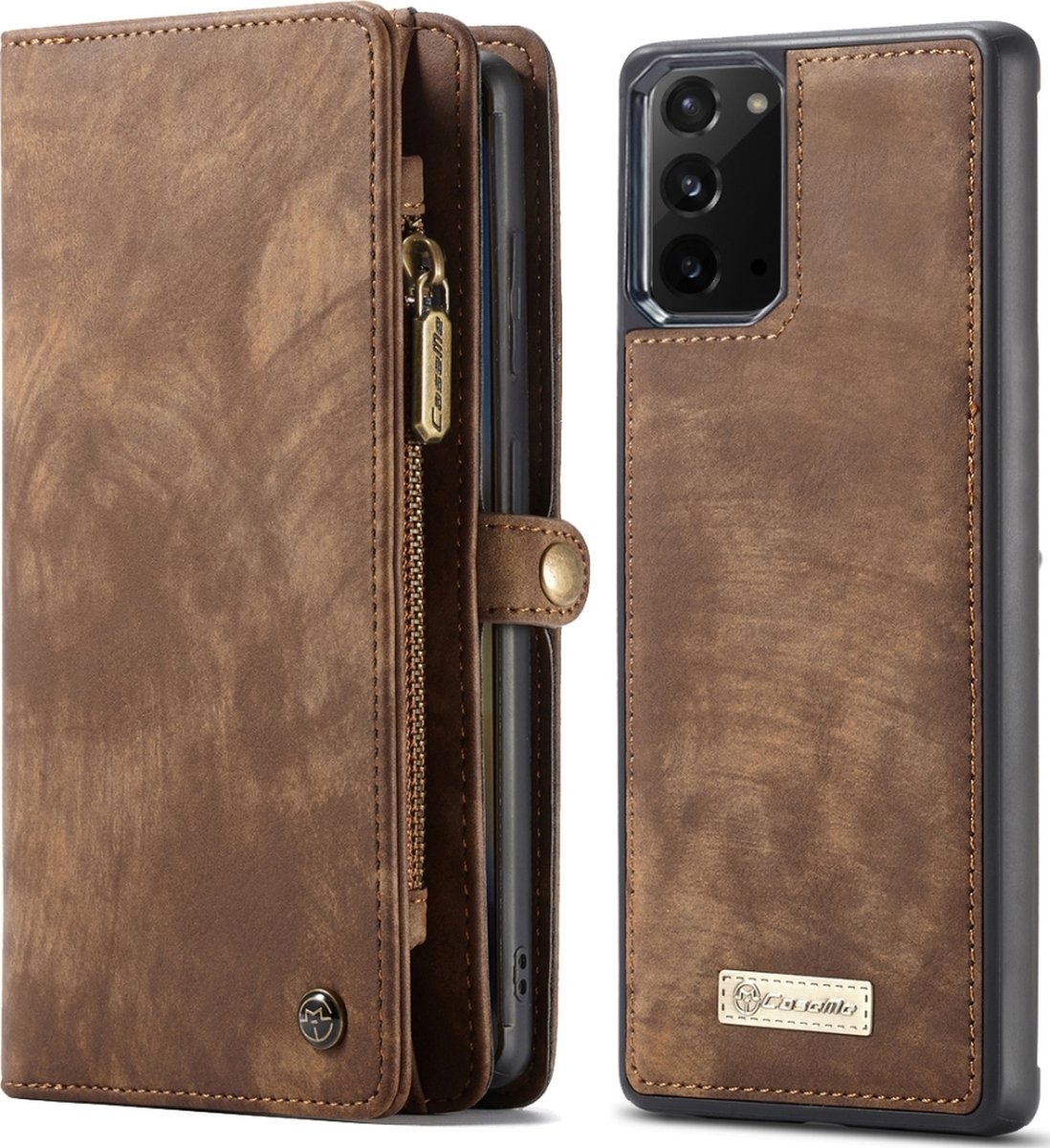 Caseme Telefoonhoesje geschikt voor Samsung Galaxy Note 20 Hoesje | Caseme 008 Uitneembare 2in1 Bookcase Portemonnee | Pasjeshouder voor 8 Pasjes | Telefoonhoesje voor Pinpas / OV Kaart / Rijbewijs - Bruin
