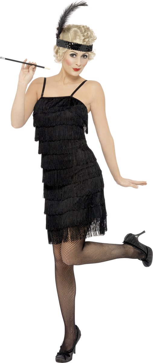 Zwarte Fringe flapper verkleedkleding elite - Maat S