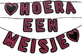 slinger Neon Hoera een meisje karton zwart/roze