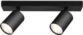 LED Plafondspot - Crinton Betin - GU10 Fitting - 2-lichts - Rond - Mat Zwart - Kantelbaar - Aluminium