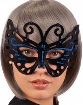 verkleedmasker Vlinder fluweel zwart/blauw one-size