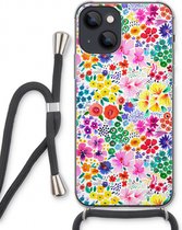 Case Company® - iPhone 13 hoesje met Koord - Little Flowers - Telefoonhoesje met Zwart Koord - Extra Bescherming aan alle Kanten en Over de Schermrand