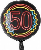 folieballon cijfer 50 rond 46 cm zwart/rood