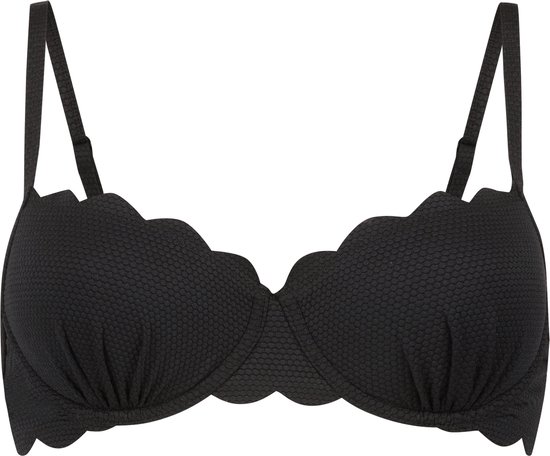 Hunkemöller Dames Badmode Voorgevormde beugel bikinitop Scallop - Zwart - Maat D75