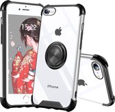 Hoesje Geschikt voor iPhone 7 Plus hoesje silicone met ringhouder Back Cover case - Transparant/Zwart
