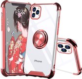 Hoesje Geschikt voor iPhone 12 Pro Max hoesje silicone met ringhouder Back Cover case – Transparant/Rosegoud