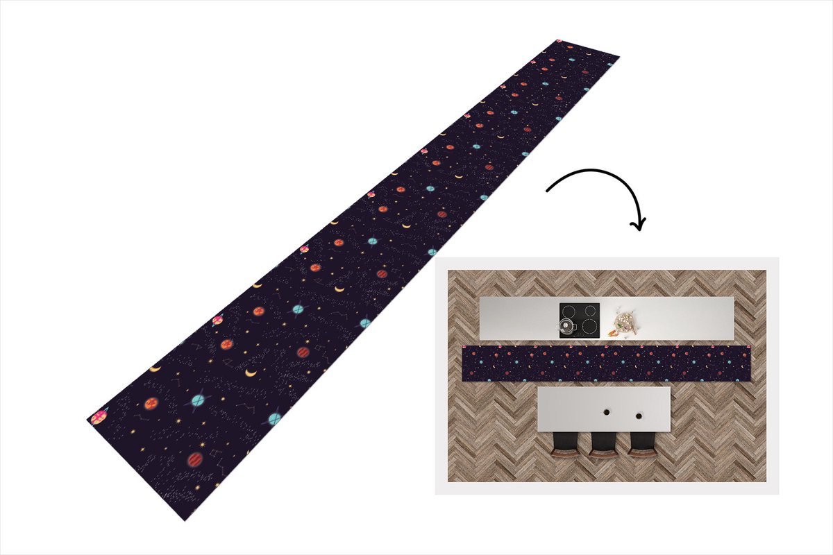 KitchenYeah Keukenloper - Keukenmat - Planeten - Sterren - Patronen - 480x60 cm - Keuken vloerkleed Multicolor