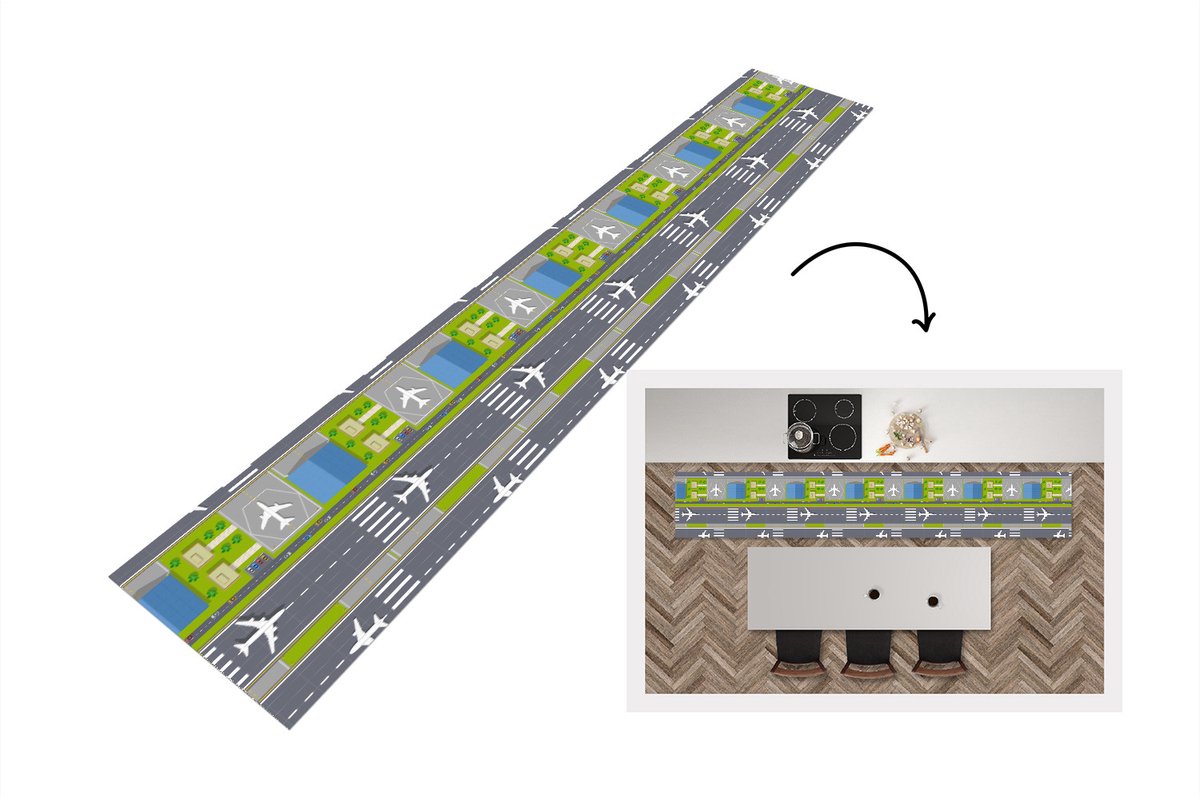 KitchenYeah Keukenloper - Keukenmat - Design - Vliegveld - Vliegtuig - 360x60 cm - Keuken vloerkleed Multicolor
