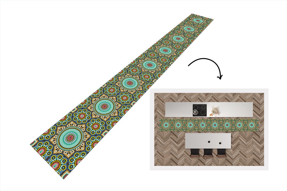 KitchenYeah Keukenloper - Keukenmat - Mozaïek - Patronen - Mandala - 480x60 cm - Keuken vloerkleed Multicolor
