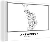 Canvas Schilderij Plattegrond – Antwerpen – Zwart Wit – Stadskaart - Kaart - België - 30x20 cm - Wanddecoratie