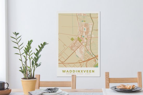 Peinture sur toile Waddinxveen - Plan de la ville - Carte - Plan d'étage - Vintage - 60x90 cm - Décoration murale