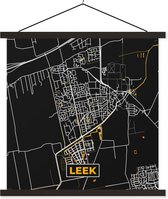 Posterhanger incl. Poster 60x60 cm - Schoolplaat - Leek - Stadskaart - Plattegrond - Kaart - Black and Gold - Textielposter - Zwarte latten - Plattegrond