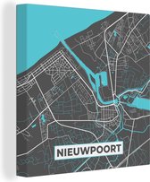 Canvas Schilderij Kaart – Plattegrond – Stadskaart – Nieuwpoort – België - Grijs - 90x90 cm - Wanddecoratie