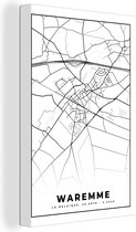 Canvas Schilderij Zwart Wit – België – Plattegrond – Stadskaart – Kaart – Waremme - 80x120 cm - Wanddecoratie