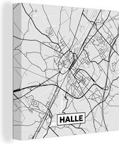 Canvas Schilderij Zwart Wit – België – Plattegrond – Stadskaart – Kaart – Halle - 90x90 cm - Wanddecoratie