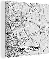 Canvas Schilderij België – Mouscron – Stadskaart – Kaart – Zwart Wit – Plattegrond - 90x90 cm - Wanddecoratie