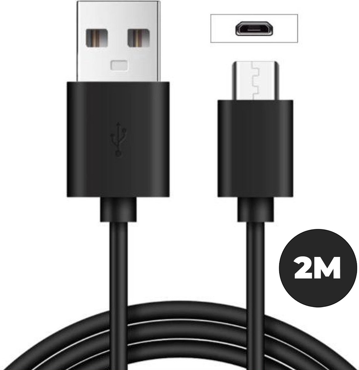 WiseQ - Micro USB Kabel 2 Meter - Ook geschikt Voor Xbox One en Playstation 4 - Micro-USB Oplaadkabel - Zwart