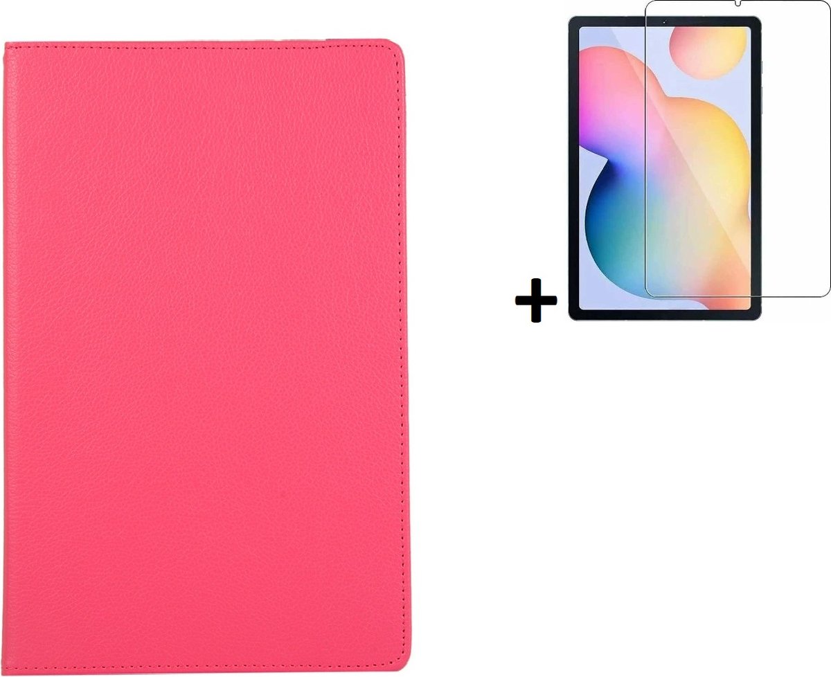 Hoesje Samsung Galaxy Tab S6 Lite - 10.4 inch - Screenprotector Samsung Galaxy Tab S6 Lite - Draaibare Book Case Roze + Tempered Glass