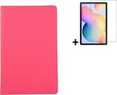 Hoesje Samsung Galaxy Tab S6 Lite - 10.4 inch - Screenprotector Samsung Galaxy Tab S6 Lite - Draaibare Book Case Roze + Tempered Glass